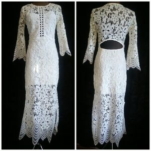 Dark Pink ASOS Midi Lace Dress Laddering Detail 8